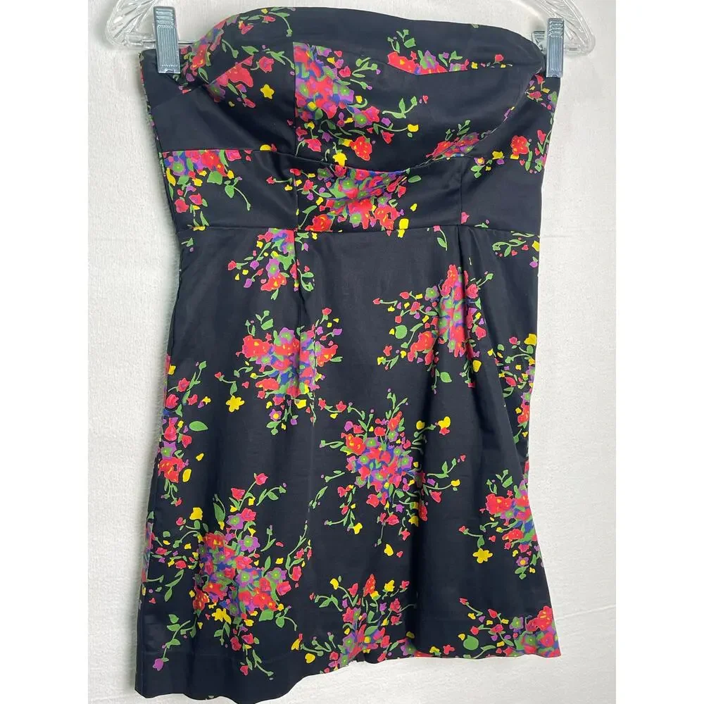 Free People Poison Apple Strapless Floral Mini Dress Black Colorful Print Size 2 - Picture 2 of 10